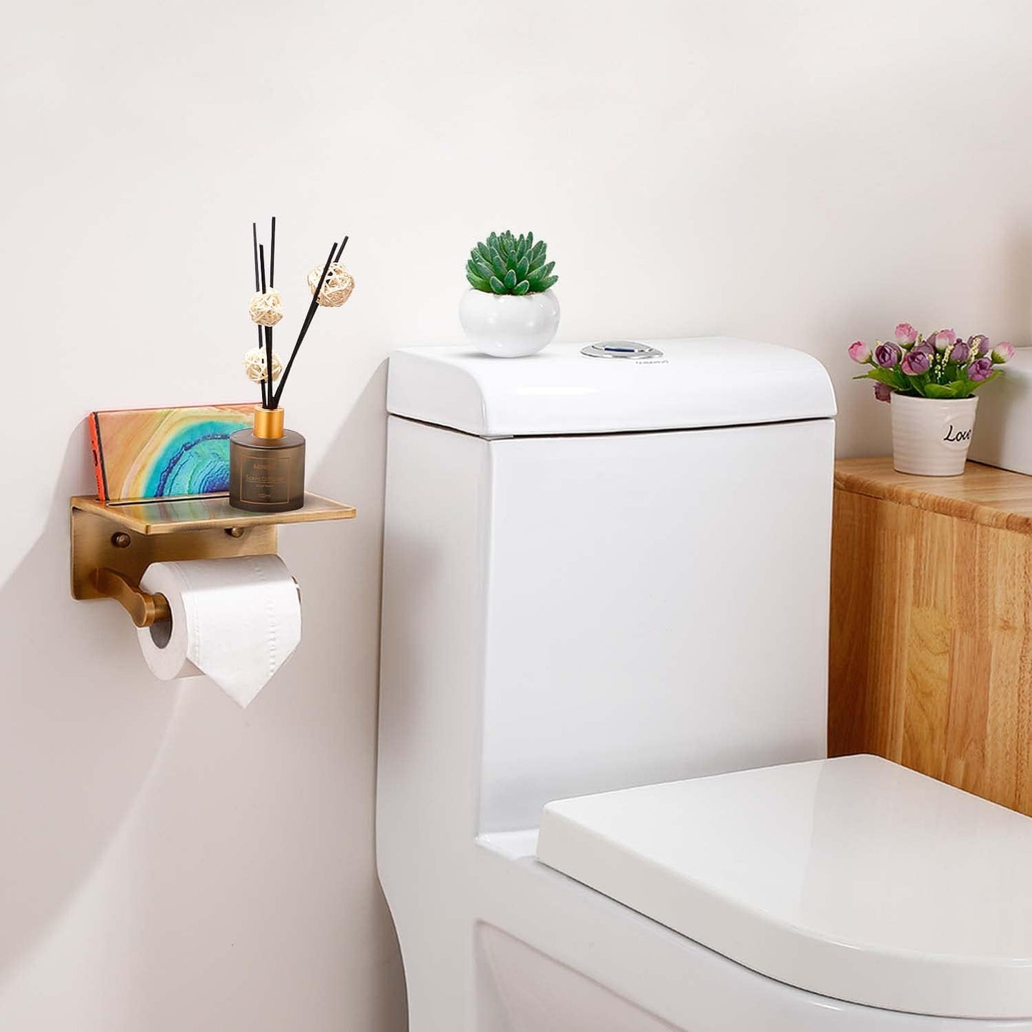 Smart Phone Holder- Smart Home Toilet Paper Holder with Built-In Shelf – Antique Brass Finish! Upgrade Your Bathroom! 🚽✨