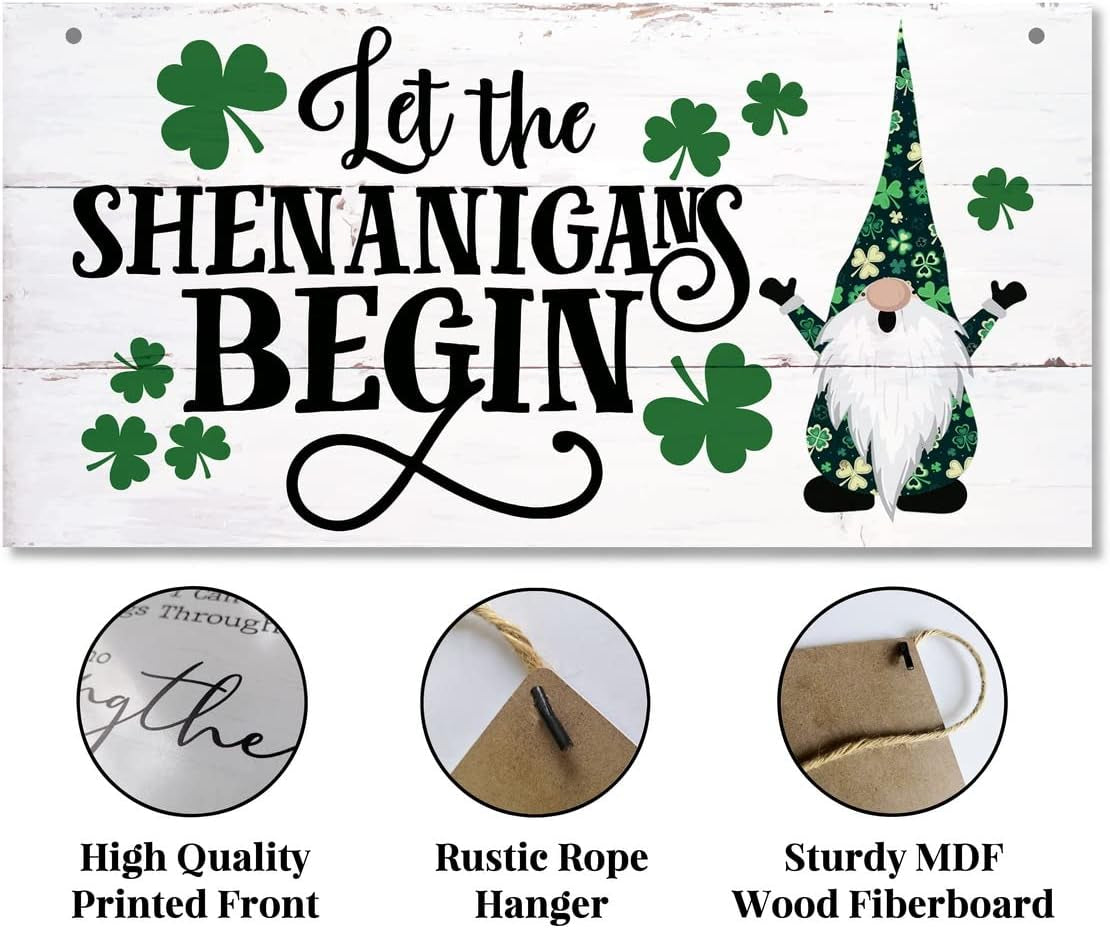 🍀 "Let the Shenanigans Begin!" St. Patrick’s Day Hanging Wood Sign 🍀