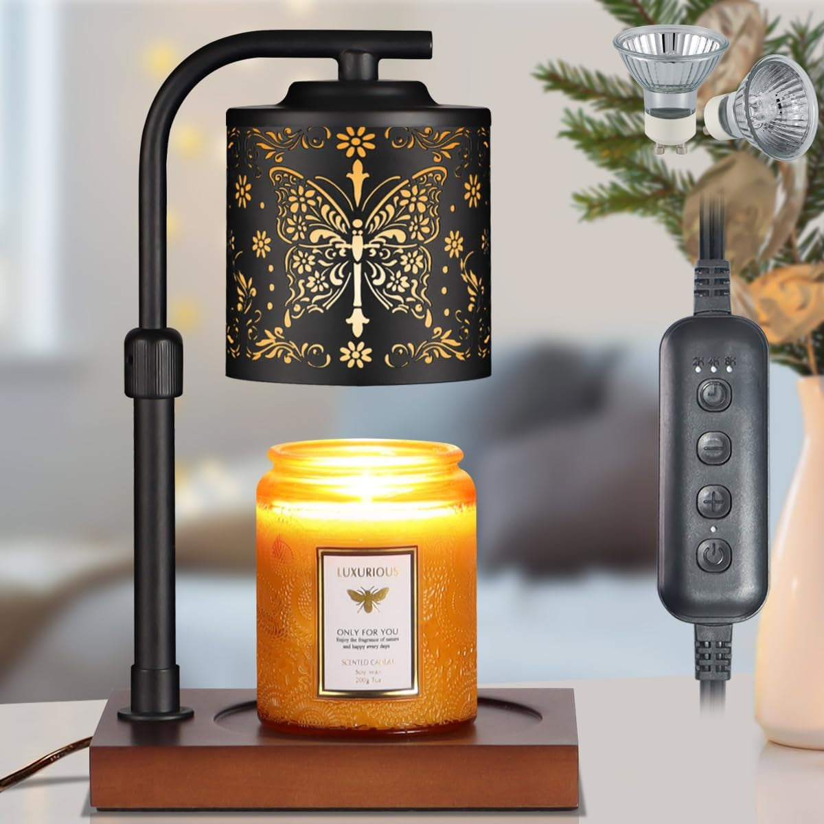 Dimmable Candle Warmer Lamp with Timer Electric Wax Melt Warmers Light Adjustable Height for Jar Scented Candles for Home Offices Decor Mother'S Day Birthday Gifts for Women Mom Grandma(Butterfly-01)
