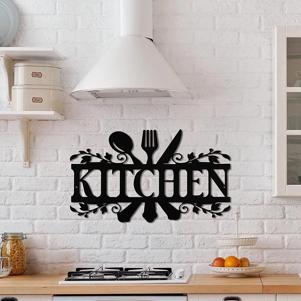 Rustic Metal Kitchen Wall Sign – 14" x 8.8" Black Country Farmhouse Décor