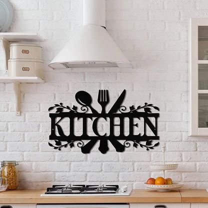 Rustic Metal Kitchen Wall Sign – 14" x 8.8" Black Country Farmhouse Décor