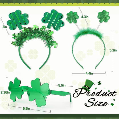 🍀 St. Patrick’s Day Headbands & Shamrock Sunglasses Set – 8-Piece Party Pack! 🍀