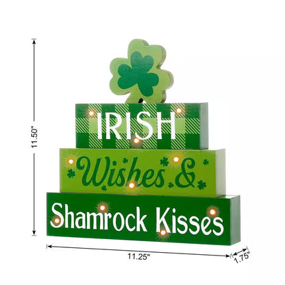 🍀 Lighted St. Patrick’s Day Wooden Block Table Sign – Brighten Your Irish Celebration! 🍀