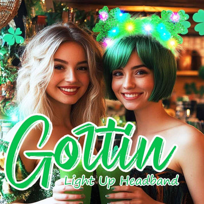 Glow Up for St. Patrick’s Day! 🍀 LED Shamrock Headband with Green Feathers & Cat Ears – Festive & Fun Hair Accessory!
