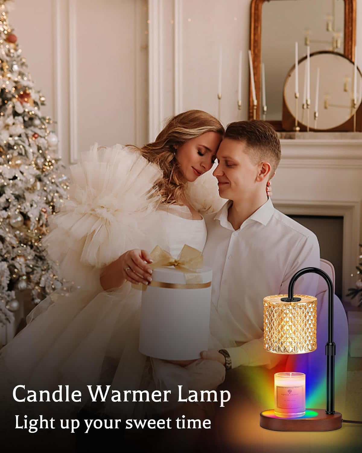 Candle Warmer Lamp with 8 Color LED & Timer | RGB Dimmable Wax Melt Warmer | Adjustable Height for All Scented Candles 