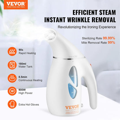 Portable Handheld Fabric Steamer, 900W Quick Heat Steamer for Clothes, Wrinkle Remover Clothing Iron Intelligent Controller & Auto-Off & Large Detachable Water Tank, with Gloves, 240Ml