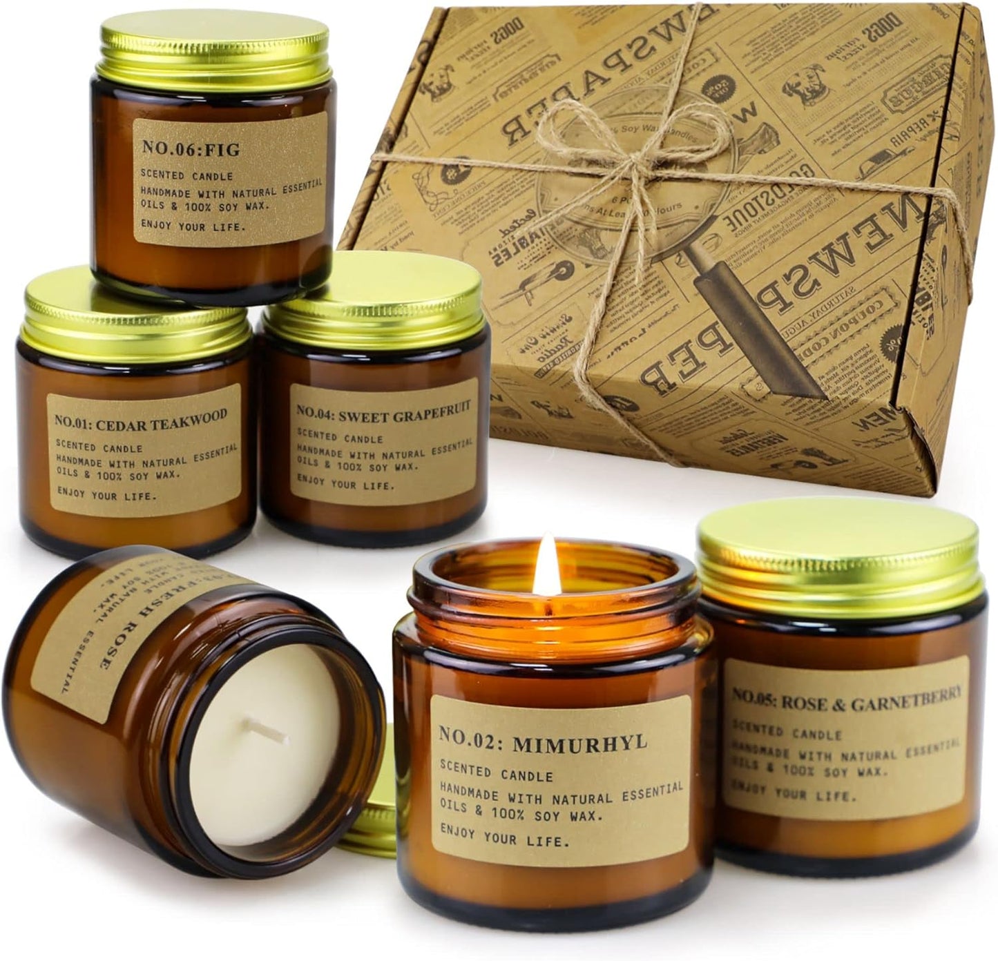 🕯️ 6-Pack Scented Aromatherapy Candle Gift Set – Amber Jar Soy Candles for Home & Gifting