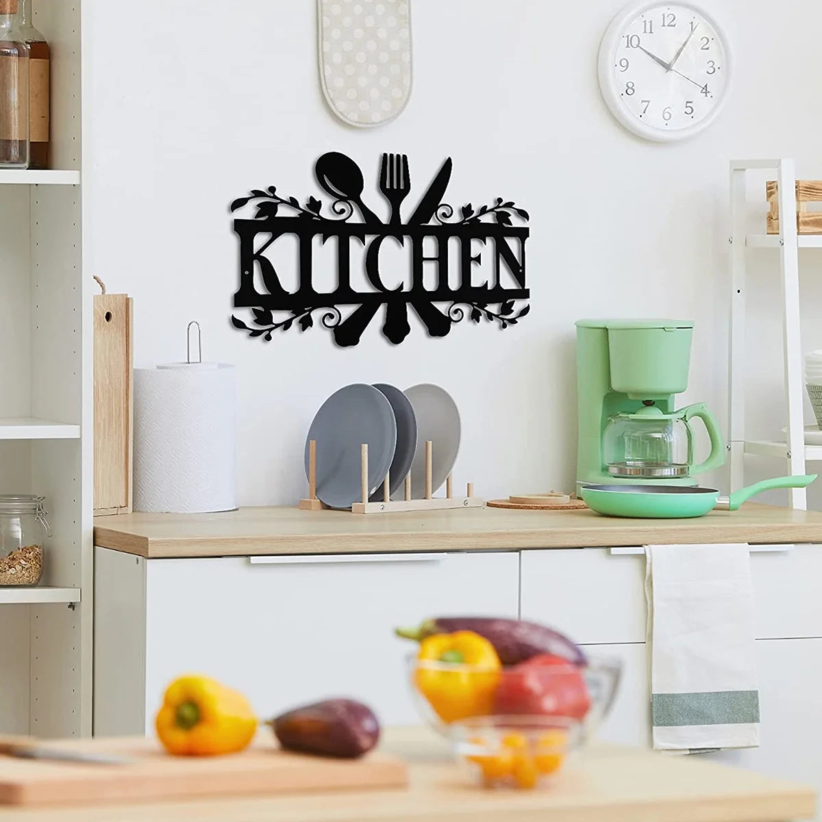 Rustic Metal Kitchen Wall Sign – 14" x 8.8" Black Country Farmhouse Décor