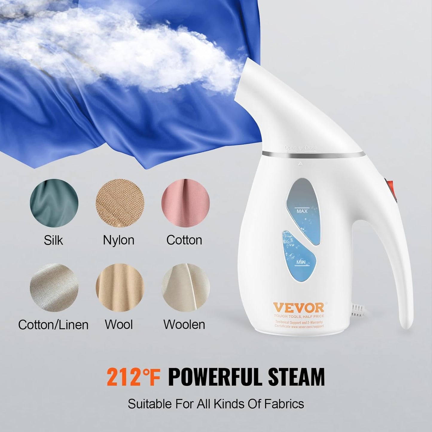 Portable Handheld Fabric Steamer, 900W Quick Heat Steamer for Clothes, Wrinkle Remover Clothing Iron Intelligent Controller & Auto-Off & Large Detachable Water Tank, with Gloves, 240Ml