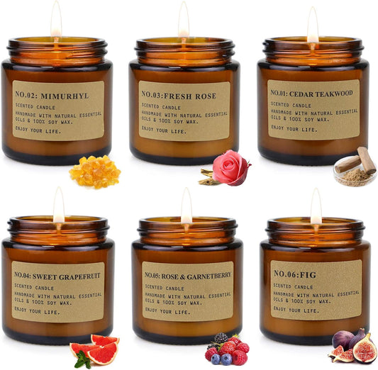 🕯️ 6-Pack Scented Aromatherapy Candle Gift Set – Amber Jar Soy Candles for Home & Gifting