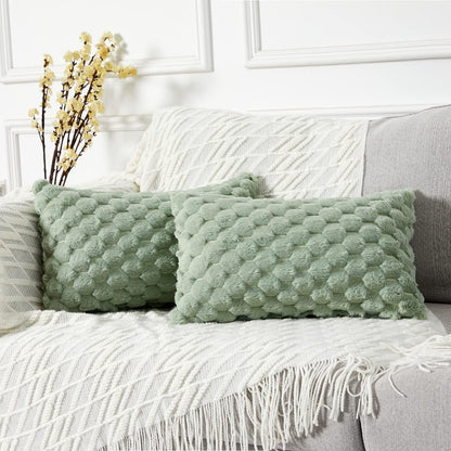 2-Pack Super Soft Fuzzy Throw Pillow Covers – 16x16" Beige Faux Fur Cushion Covers