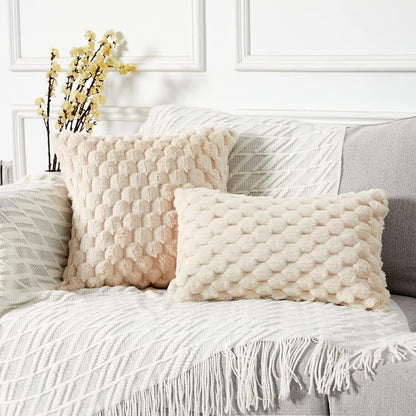 2-Pack Super Soft Fuzzy Throw Pillow Covers – 16x16" Beige Faux Fur Cushion Covers