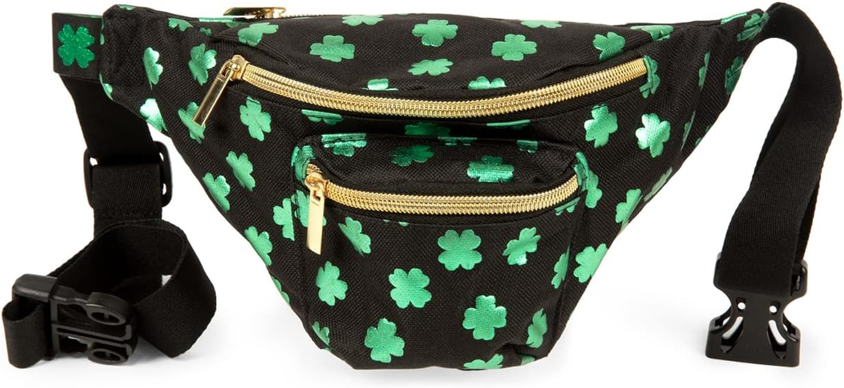 St Patrick’S Dublin' Drinker Fanny Pack W/Drink Accessories - Green Clover Waist Bag with 2 Attached Beverage Holsters - Multiple Zipper Pocket Belt Bag for Parties Celebrations