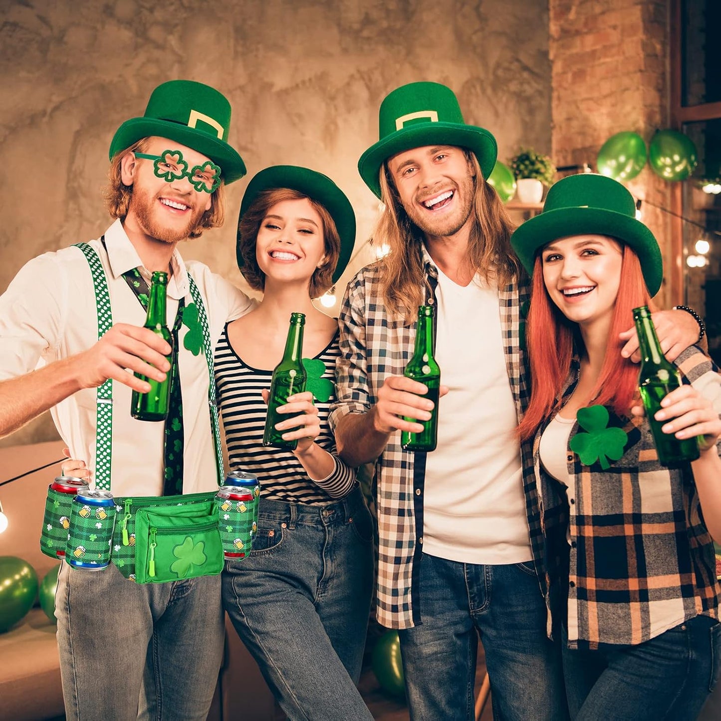 10 Pcs St. Patrick'S Day Fanny Pack Shamrocks Belt Bag Fanny Pack with Suspenders Drink Holder Headband Wristband