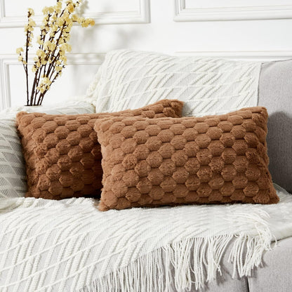 2-Pack Super Soft Fuzzy Throw Pillow Covers – 16x16" Beige Faux Fur Cushion Covers
