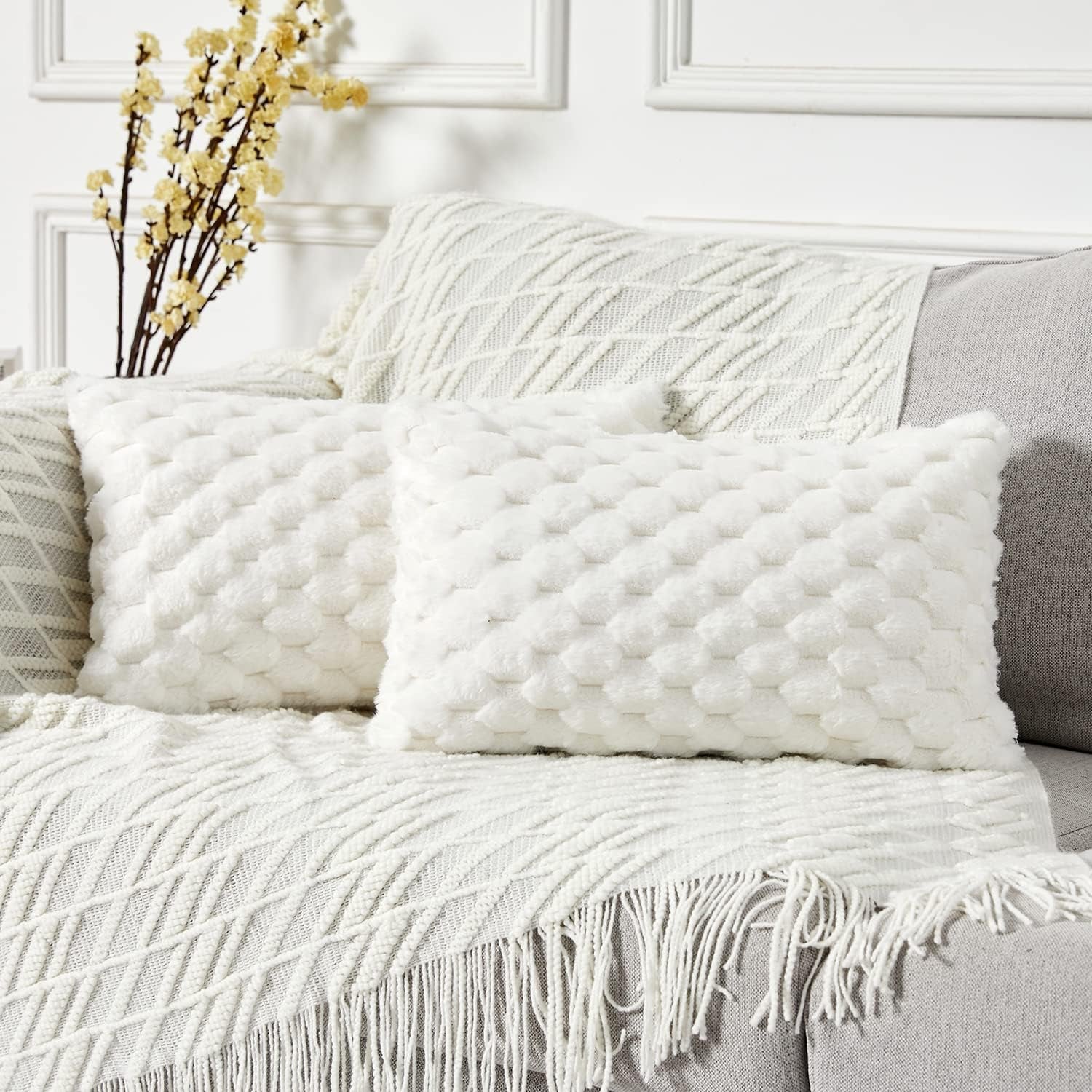 2-Pack Super Soft Fuzzy Throw Pillow Covers – 16x16" Beige Faux Fur Cushion Covers