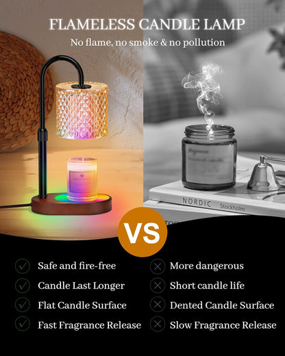 Candle Warmer Lamp with 8 Color LED & Timer | RGB Dimmable Wax Melt Warmer | Adjustable Height for All Scented Candles 