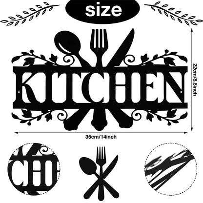 Rustic Metal Kitchen Wall Sign – 14" x 8.8" Black Country Farmhouse Décor
