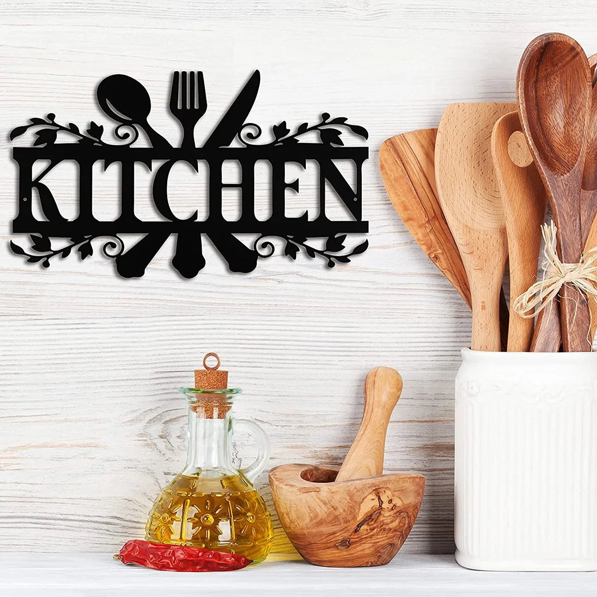 Rustic Metal Kitchen Wall Sign – 14" x 8.8" Black Country Farmhouse Décor