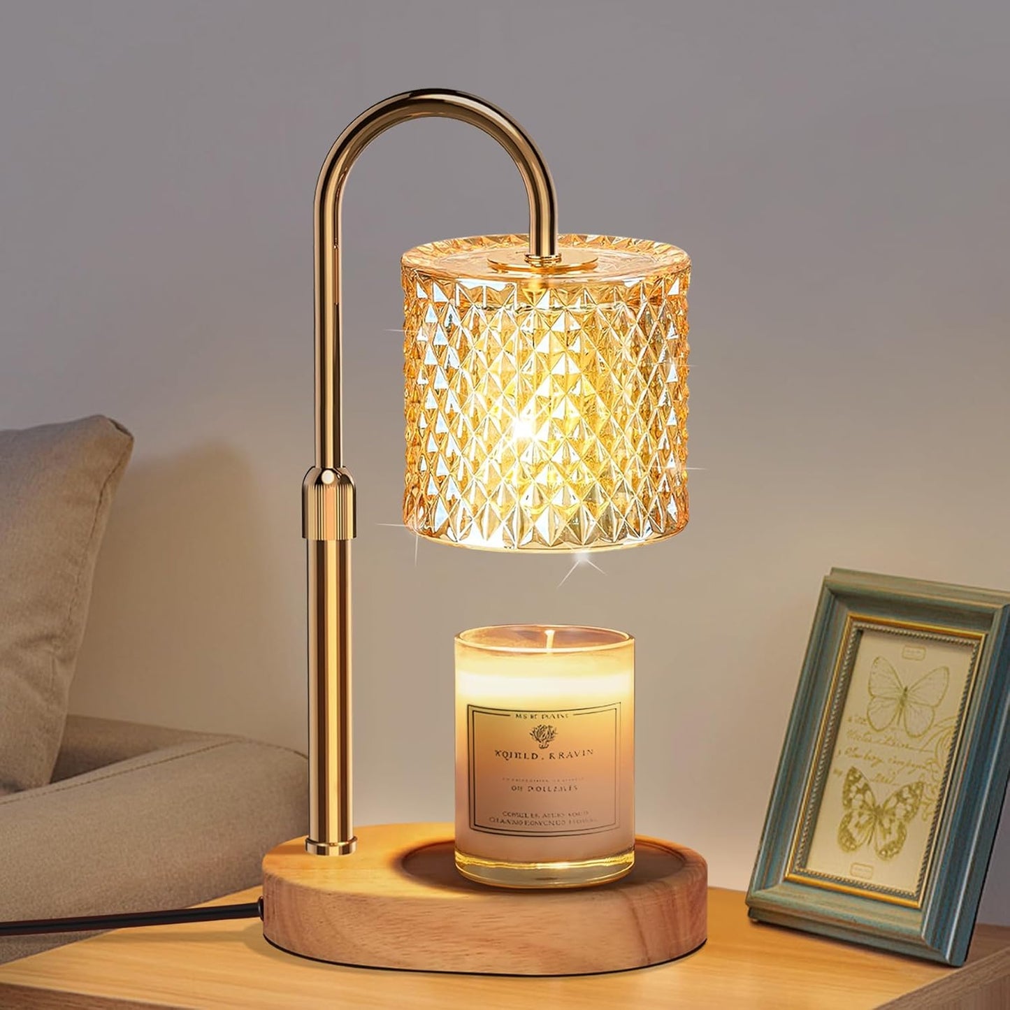 Candle Warmer Lamp with 8 Color LED & Timer | RGB Dimmable Wax Melt Warmer | Adjustable Height for All Scented Candles 