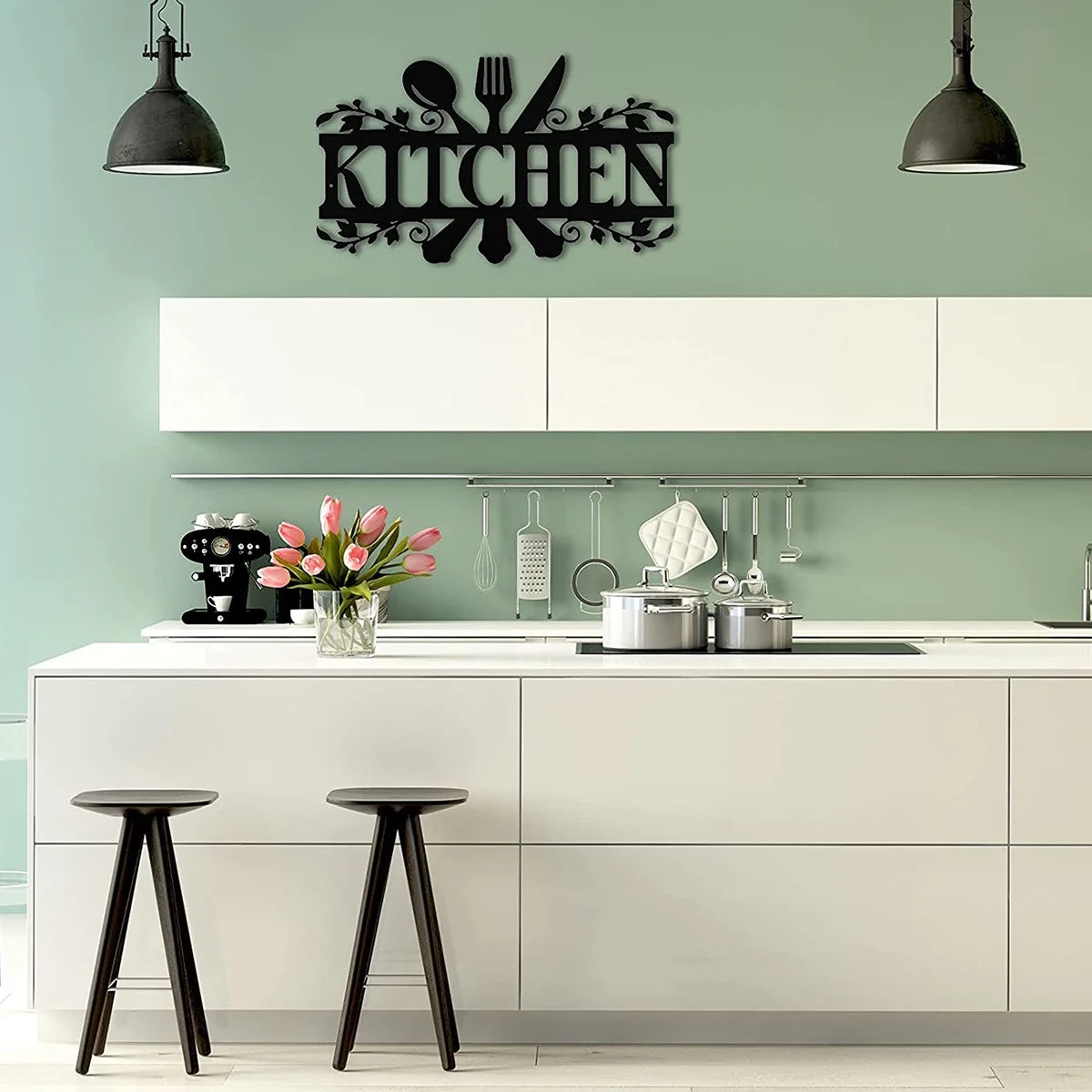 Rustic Metal Kitchen Wall Sign – 14" x 8.8" Black Country Farmhouse Décor