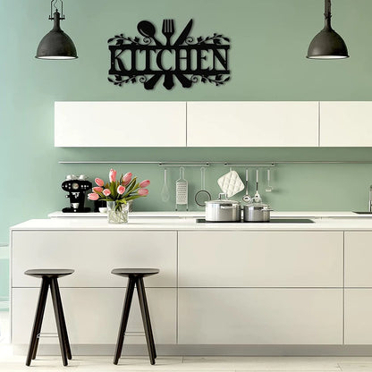Rustic Metal Kitchen Wall Sign – 14" x 8.8" Black Country Farmhouse Décor