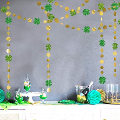 Green Shamrock Garland St Patricks Day Decorations - 4 Leaf Clover Glitter St Paddy'S Day Garland Hanging Streamers for St. Patrick'S Day Irish Party Supplies and Spring Decor - 52Ft