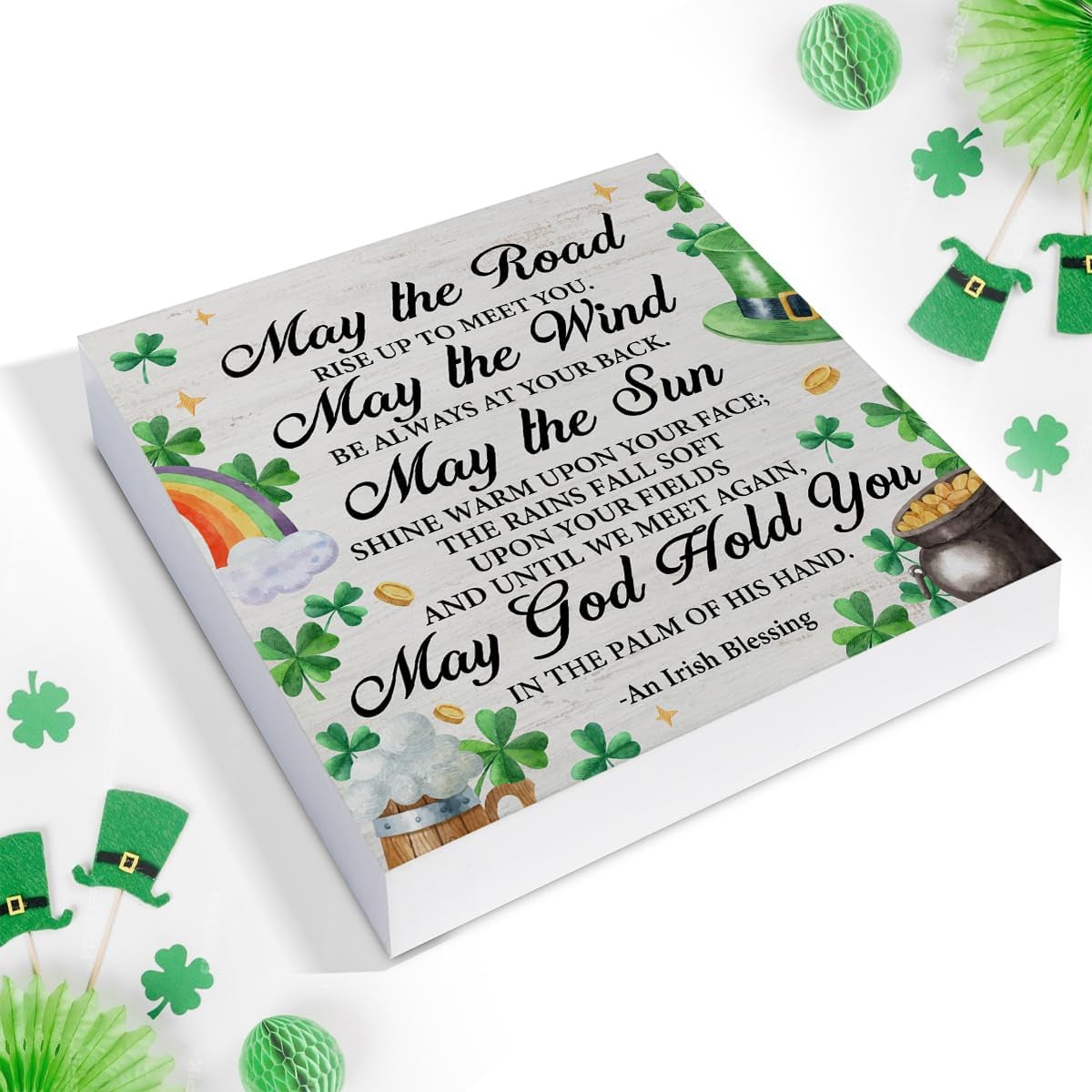 "Bring the Luck Home! Rustic Irish Blessing Wood Sign for St. Patrick's Day – Perfect for Tabletop, Shelf & Desk Decor!" 🍀✨