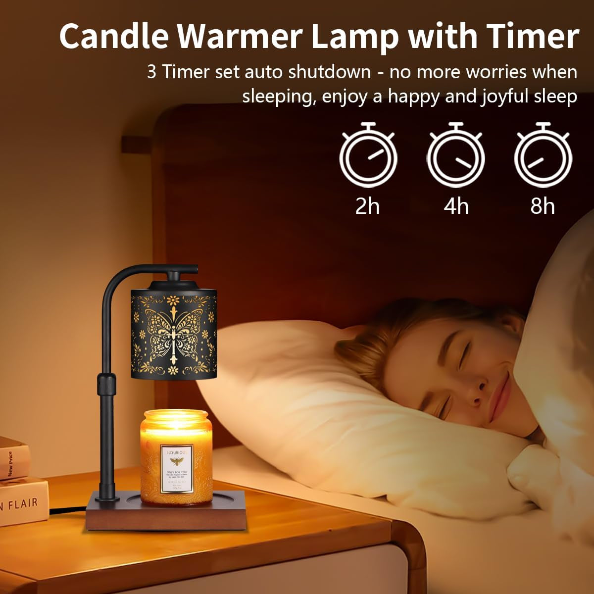 Dimmable Candle Warmer Lamp with Timer Electric Wax Melt Warmers Light Adjustable Height for Jar Scented Candles for Home Offices Decor Mother'S Day Birthday Gifts for Women Mom Grandma(Butterfly-01)