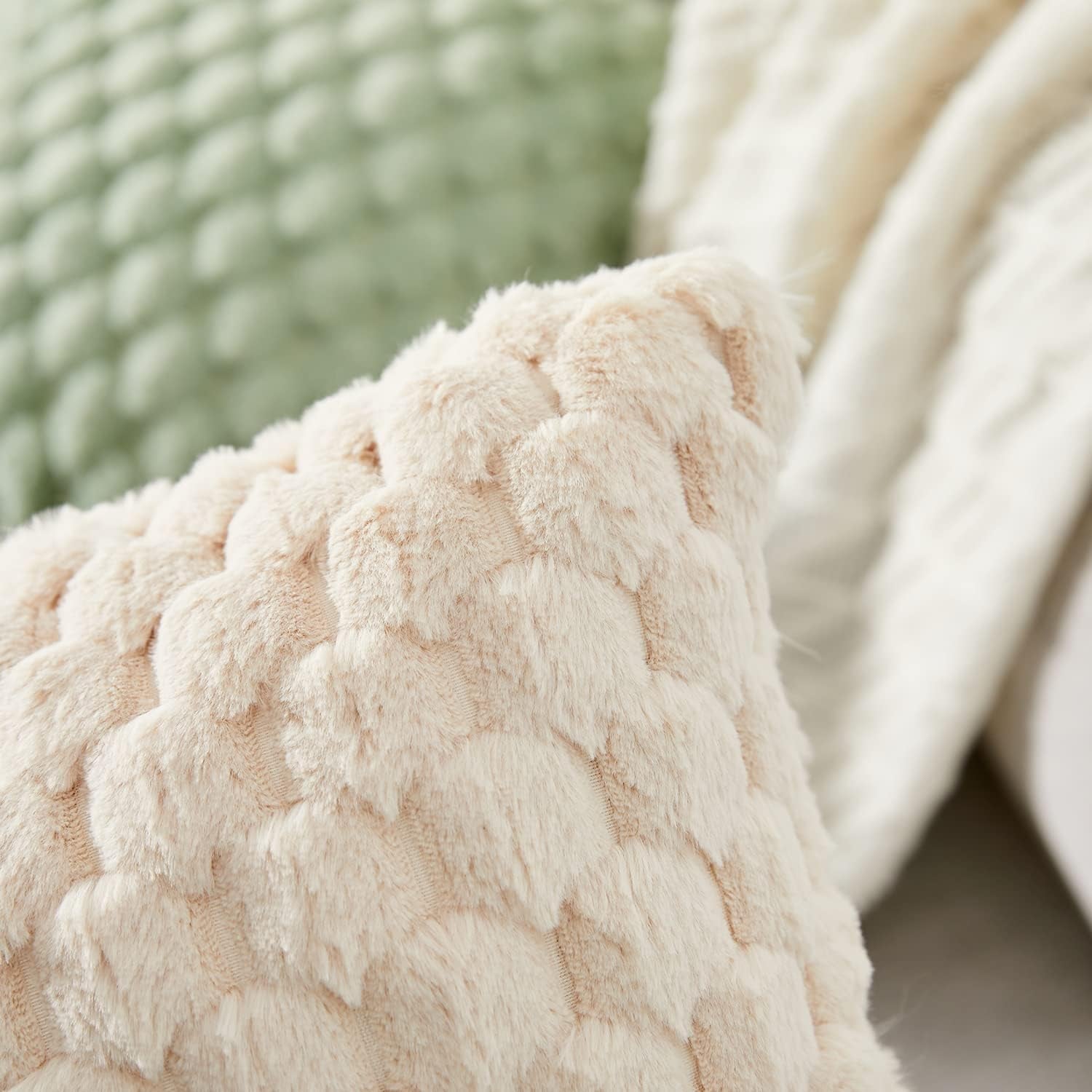 2-Pack Super Soft Fuzzy Throw Pillow Covers – 16x16" Beige Faux Fur Cushion Covers