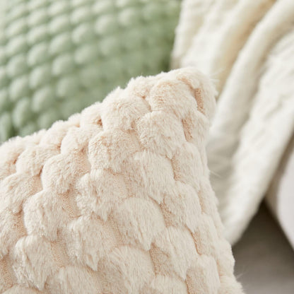 2-Pack Super Soft Fuzzy Throw Pillow Covers – 16x16" Beige Faux Fur Cushion Covers