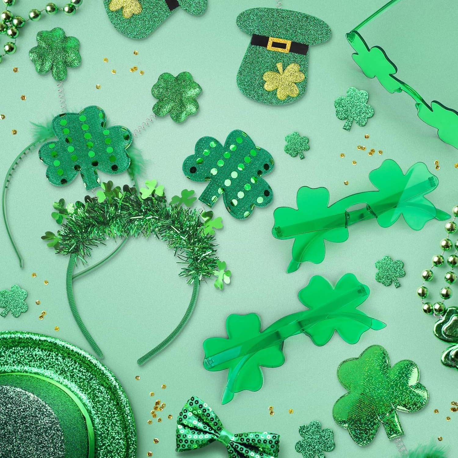 🍀 St. Patrick’s Day Headbands & Shamrock Sunglasses Set – 8-Piece Party Pack! 🍀