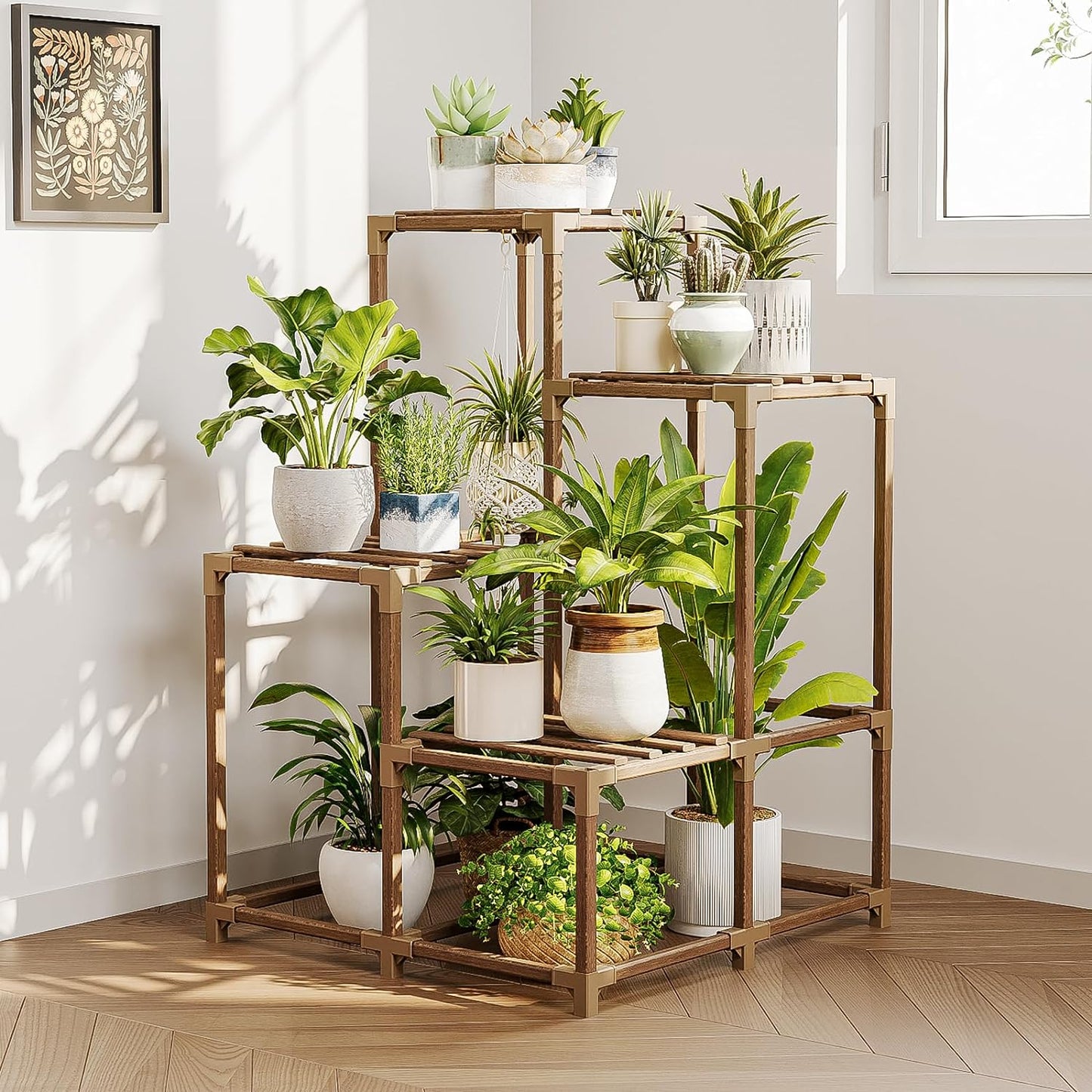 Wood Plant Stand – Indoor & Outdoor Multi-Tier Plant Shelf for Garden & Home Décor