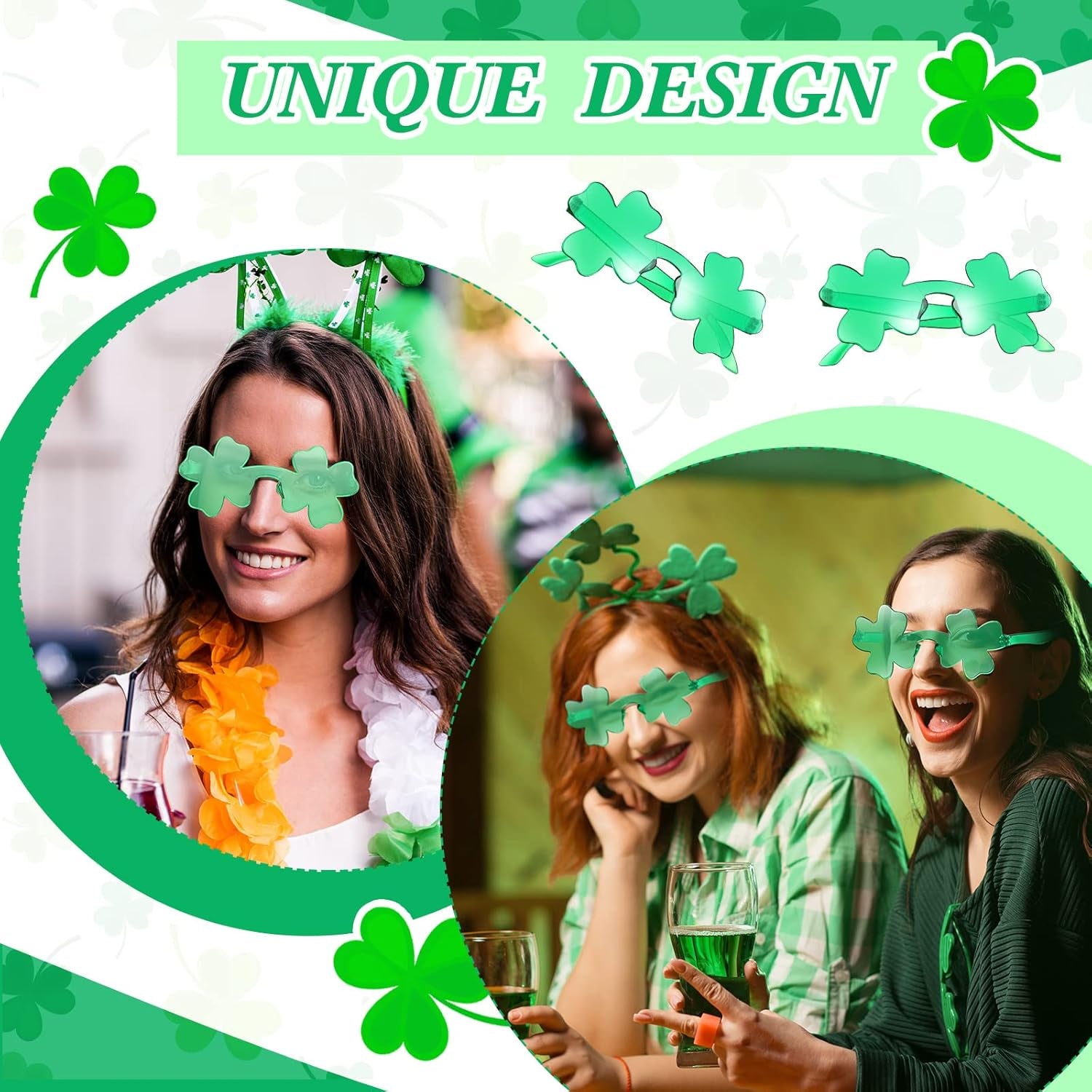 2 Pairs St. Patrick'S Day Shamrock Sunglasses Green Leprechaun Outfit Accessories Party Favor for Women Men