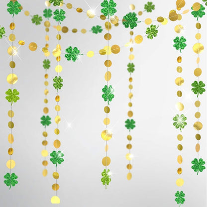 Green Shamrock Garland St Patricks Day Decorations - 4 Leaf Clover Glitter St Paddy'S Day Garland Hanging Streamers for St. Patrick'S Day Irish Party Supplies and Spring Decor - 52Ft