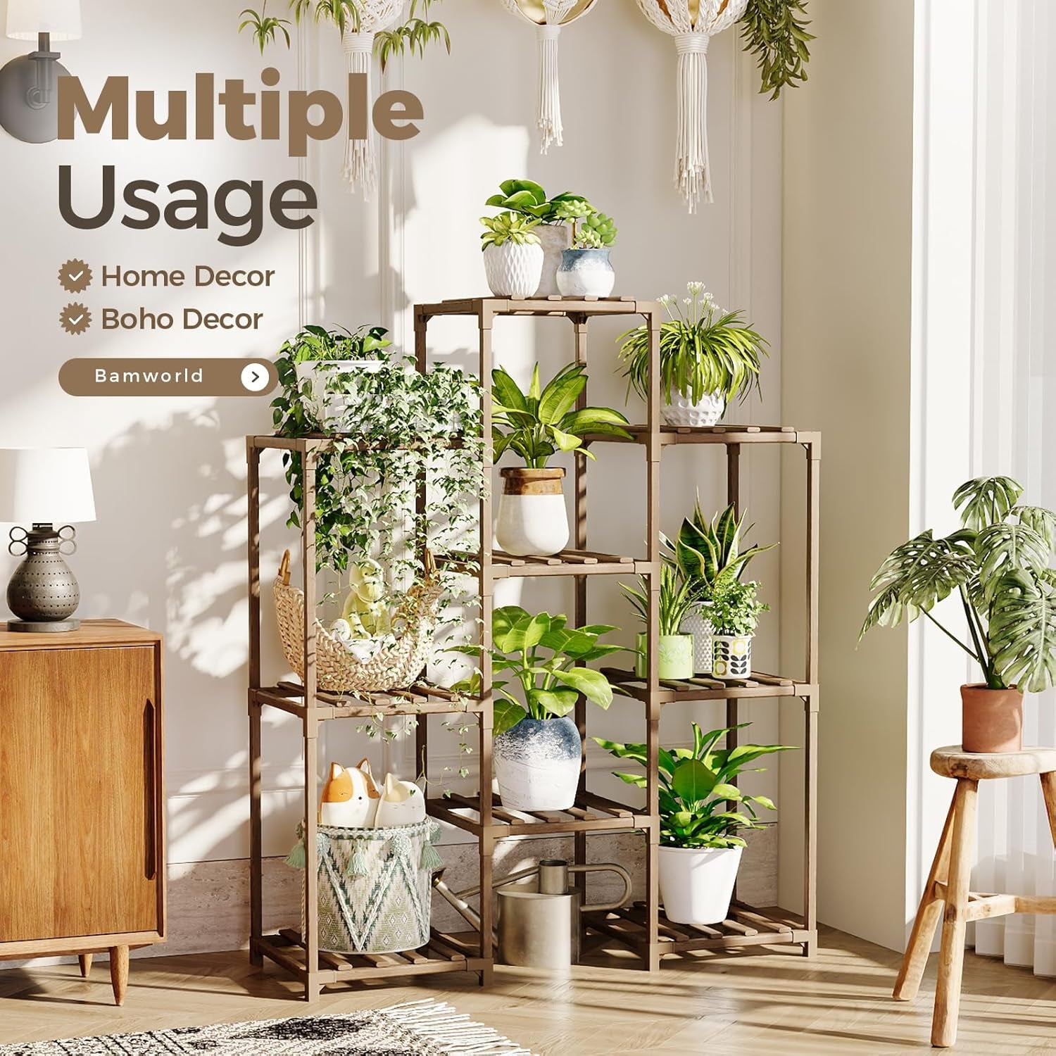 Wood Plant Stand – Indoor & Outdoor Multi-Tier Plant Shelf for Garden & Home Décor