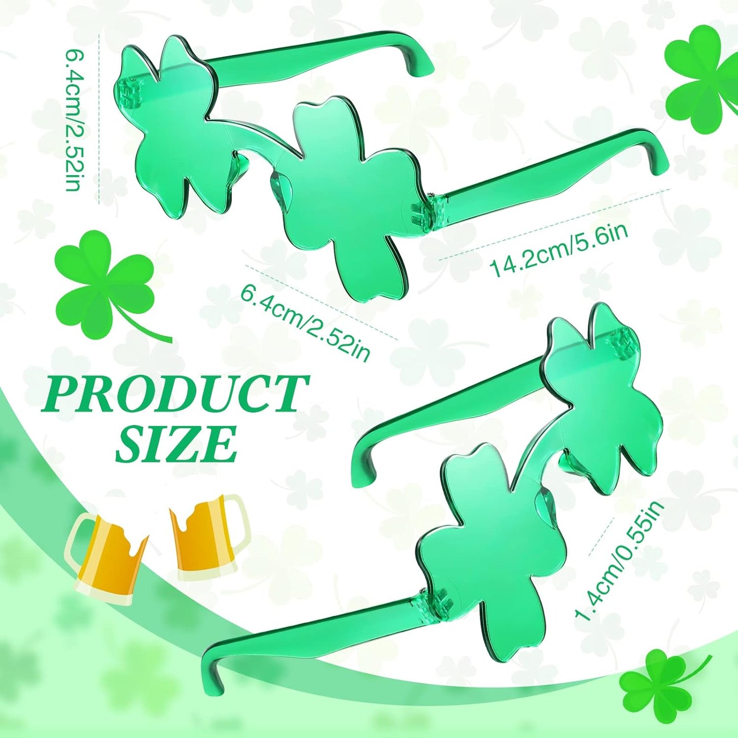 2 Pairs St. Patrick'S Day Shamrock Sunglasses Green Leprechaun Outfit Accessories Party Favor for Women Men