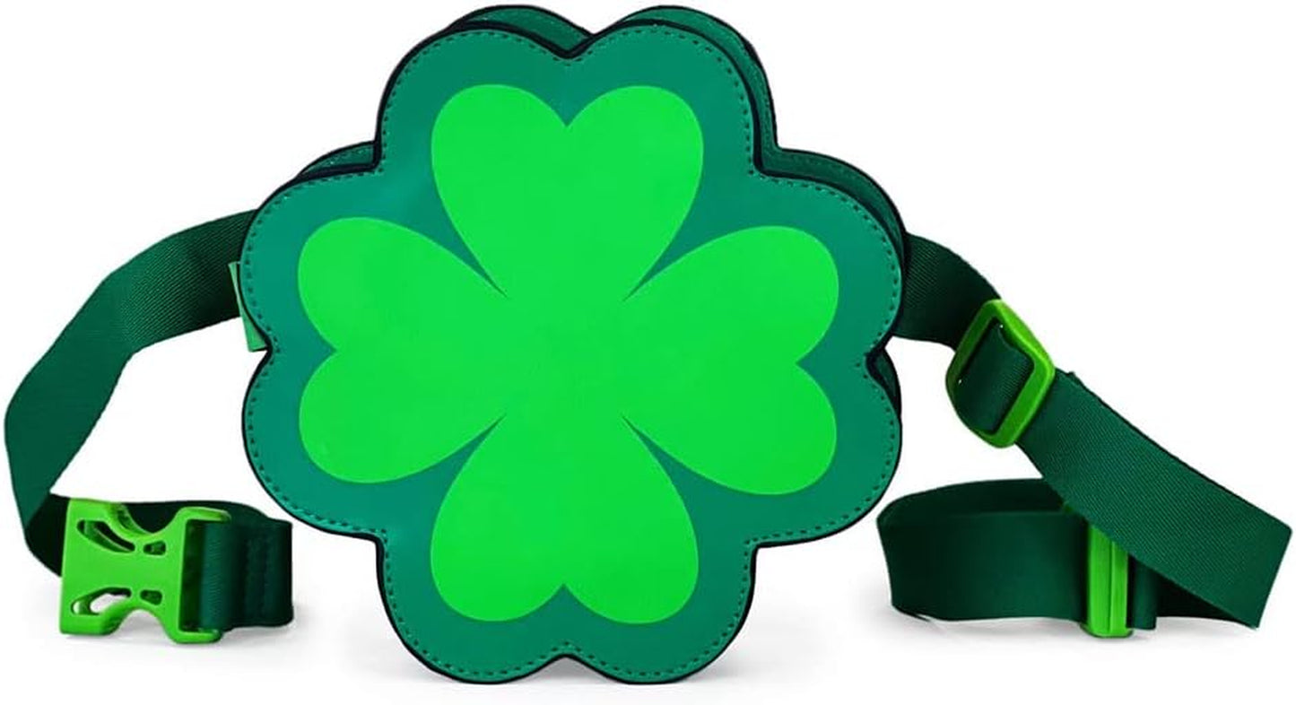 St Patrick’S Dublin' Drinker Fanny Pack W/Drink Accessories - Green Clover Waist Bag with 2 Attached Beverage Holsters - Multiple Zipper Pocket Belt Bag for Parties Celebrations