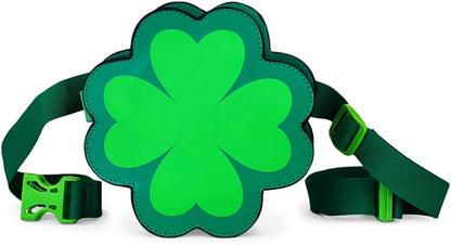 St Patrick’S Dublin' Drinker Fanny Pack W/Drink Accessories - Green Clover Waist Bag with 2 Attached Beverage Holsters - Multiple Zipper Pocket Belt Bag for Parties Celebrations