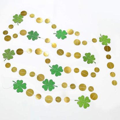 Green Shamrock Garland St Patricks Day Decorations - 4 Leaf Clover Glitter St Paddy'S Day Garland Hanging Streamers for St. Patrick'S Day Irish Party Supplies and Spring Decor - 52Ft