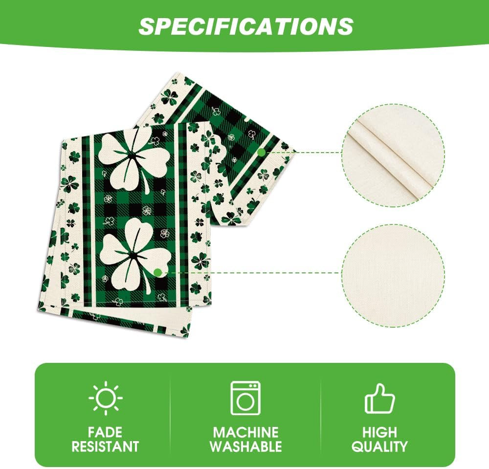 Green Clover Buffalo Plaid St. Patrick’s Day Table Runner – 13x72 Inch Seasonal Dining & Kitchen Decoration