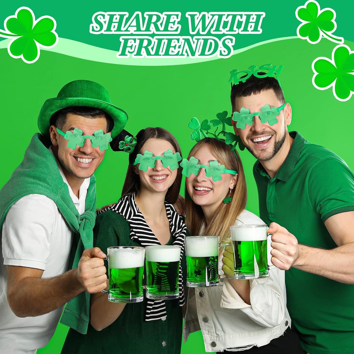 2 Pairs St. Patrick'S Day Shamrock Sunglasses Green Leprechaun Outfit Accessories Party Favor for Women Men