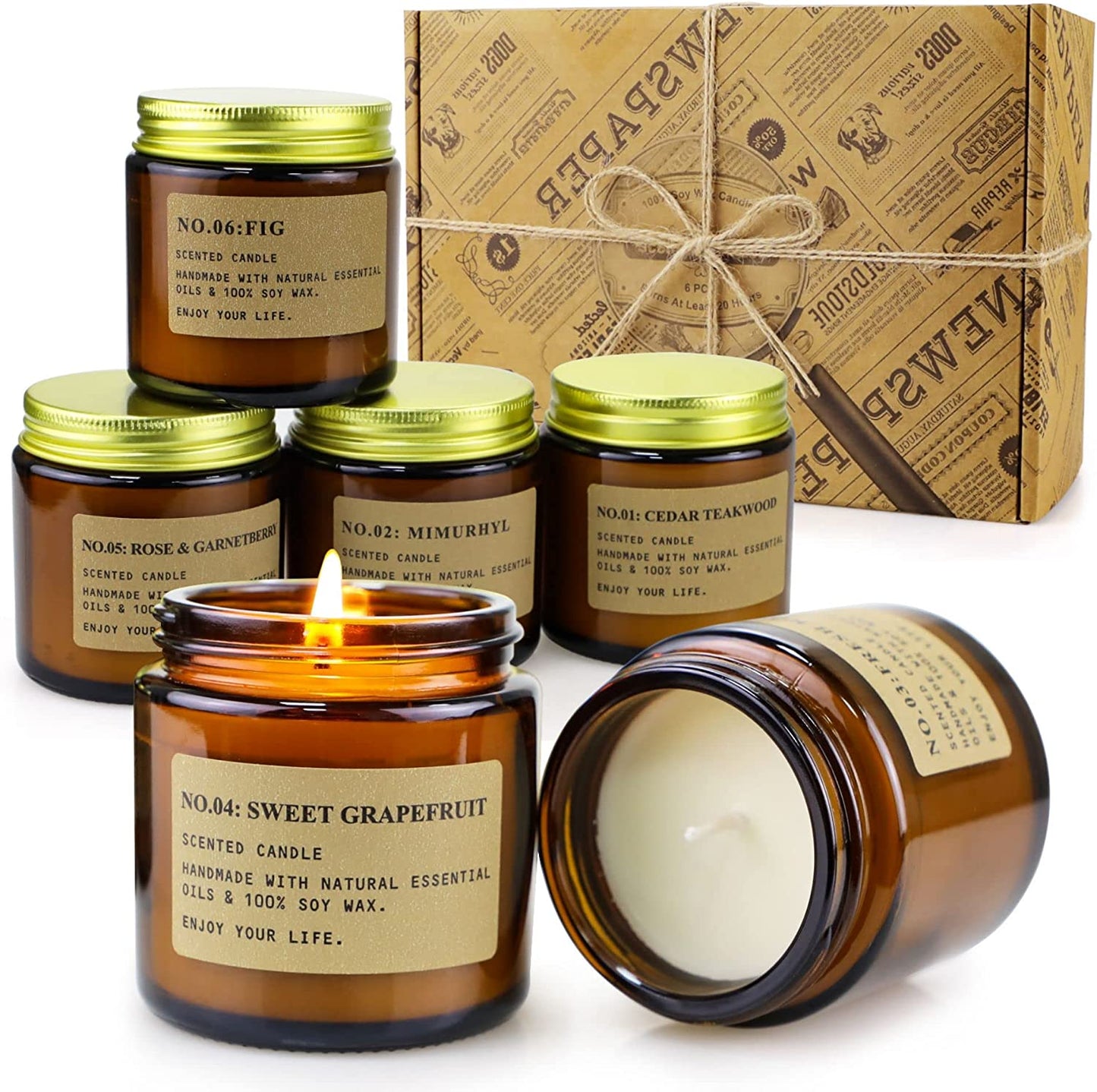 🕯️ 6-Pack Scented Aromatherapy Candle Gift Set – Amber Jar Soy Candles for Home & Gifting