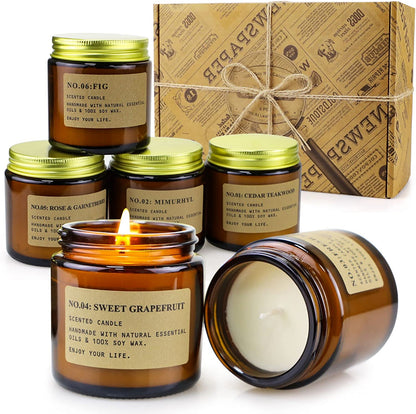 🕯️ 6-Pack Scented Aromatherapy Candle Gift Set – Amber Jar Soy Candles for Home & Gifting