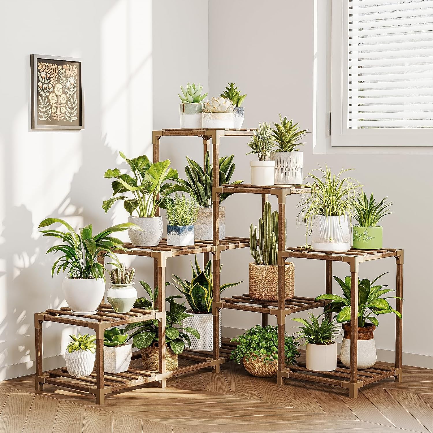 Wood Plant Stand – Indoor & Outdoor Multi-Tier Plant Shelf for Garden & Home Décor