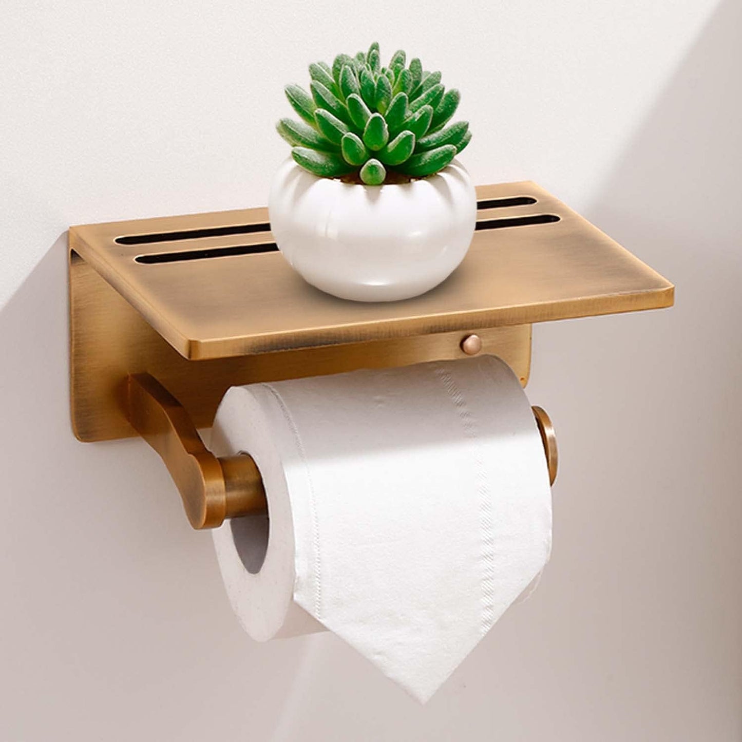 Smart Phone Holder- Smart Home Toilet Paper Holder with Built-In Shelf – Antique Brass Finish! Upgrade Your Bathroom! 🚽✨ 