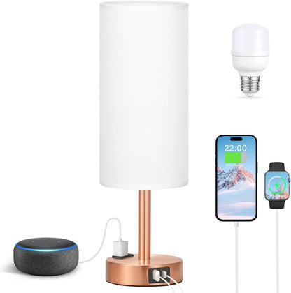 3-Way Dimmable Touch Lamp with USB C Ports & AC Outlet, LED Bulb Included | Different Colors 