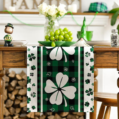 Green Clover Buffalo Plaid St. Patrick’s Day Table Runner – 13x72 Inch Seasonal Dining & Kitchen Decoration