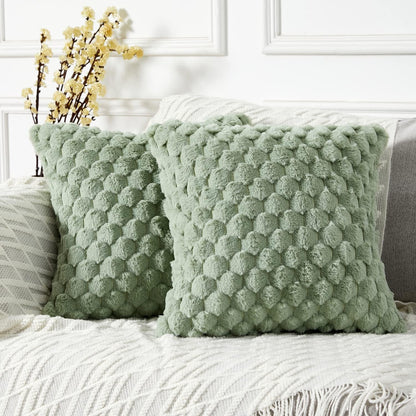 2-Pack Super Soft Fuzzy Throw Pillow Covers – 16x16" Beige Faux Fur Cushion Covers
