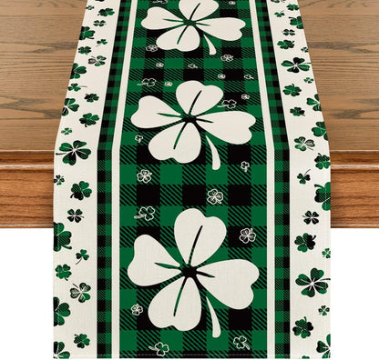 Green Clover Buffalo Plaid St. Patrick’s Day Table Runner – 13x72 Inch Seasonal Dining & Kitchen Decoration
